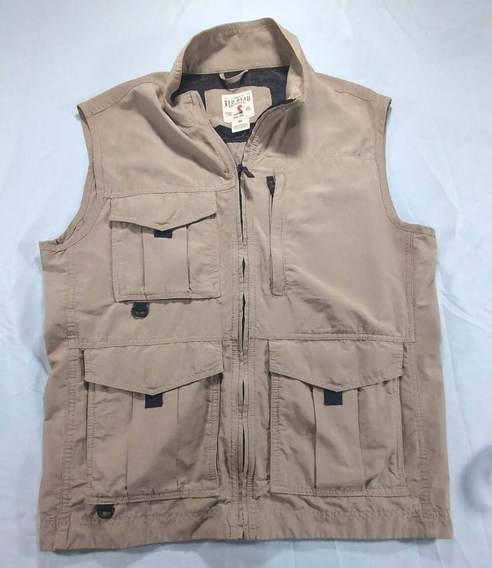 RedHead Brand Co. Men's Tan Ripstop Multi-Pocket Utility Fishing Vest Size M